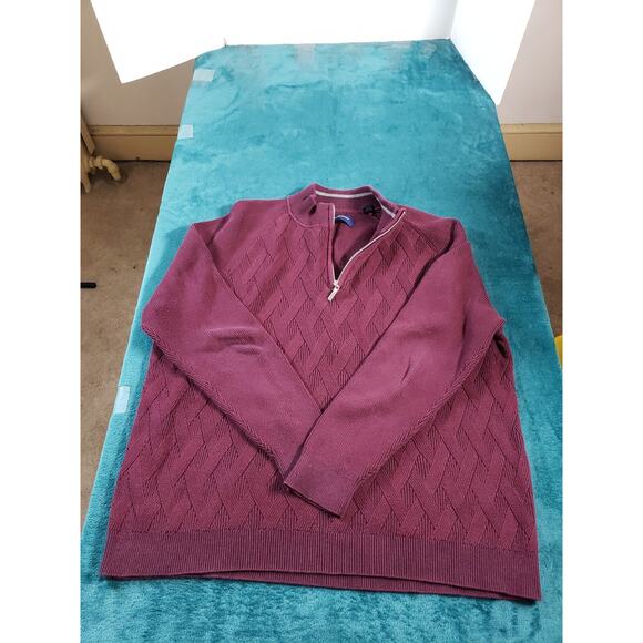 Tommy Bahama Sweater Sz 2XL XXL Mens Red 1/4 Zip Long Sleeve Logo Knit Cotton - Picture 5 of 8